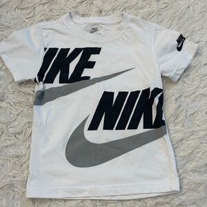 Nike White Kids Short Sleeve Tee with Black and Gray Swoosh Logos
